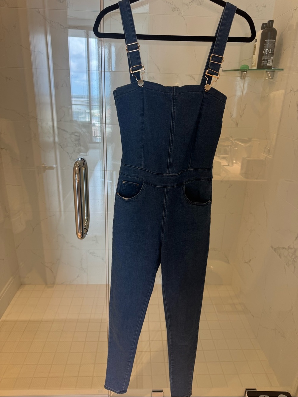 Fashion Nova Dark Blue Denim Overalls Jumpsuit